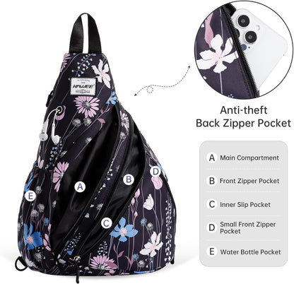 Water-Resistant Sling Bag for Women - Convertible Rope Chest Bag & Casual Daypack, Lightweight Crossbody Backpack for Travel, Cycling, Paisley Colorful