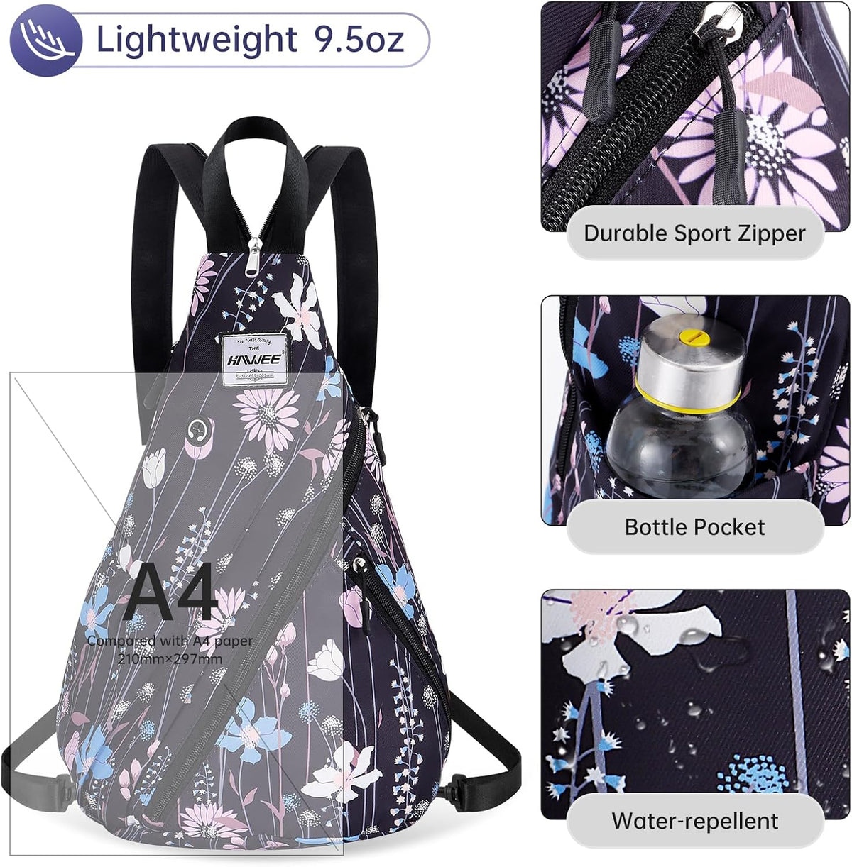 Water-Resistant Sling Bag for Women - Convertible Rope Chest Bag & Casual Daypack, Lightweight Crossbody Backpack for Travel, Cycling, Paisley Colorful