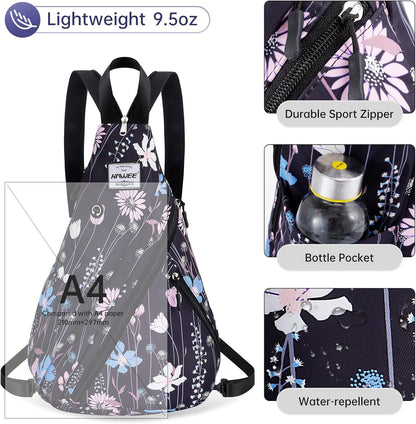 Water-Resistant Sling Bag for Women - Convertible Rope Chest Bag & Casual Daypack, Lightweight Crossbody Backpack for Travel, Cycling, Paisley Colorful