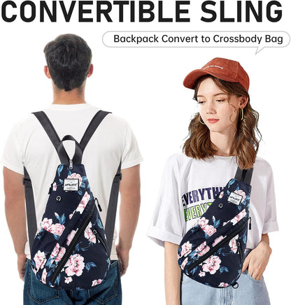 Water-Resistant Sling Bag for Women - Convertible Rope Chest Bag & Casual Daypack, Lightweight Crossbody Backpack for Travel, Cycling, Paisley Colorful