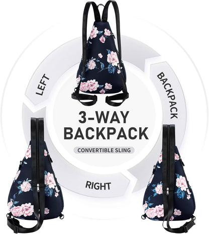 Water-Resistant Sling Bag for Women - Convertible Rope Chest Bag & Casual Daypack, Lightweight Crossbody Backpack for Travel, Cycling, Paisley Colorful
