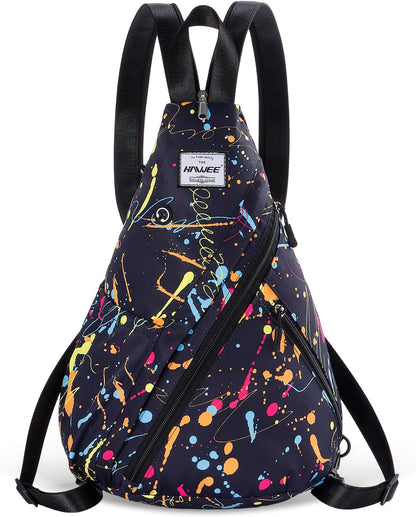 Water-Resistant Sling Bag for Women - Convertible Rope Chest Bag & Casual Daypack, Lightweight Crossbody Backpack for Travel, Cycling, Paisley Colorful