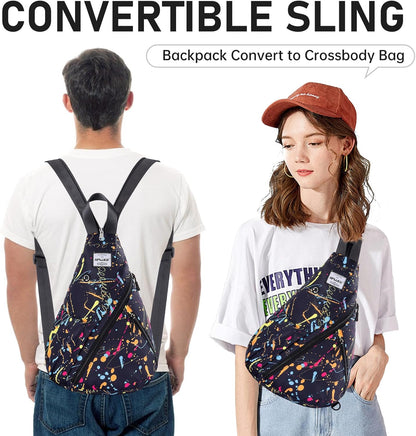 Water-Resistant Sling Bag for Women - Convertible Rope Chest Bag & Casual Daypack, Lightweight Crossbody Backpack for Travel, Cycling, Paisley Colorful