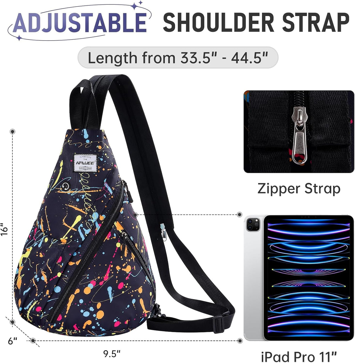Water-Resistant Sling Bag for Women - Convertible Rope Chest Bag & Casual Daypack, Lightweight Crossbody Backpack for Travel, Cycling, Paisley Colorful