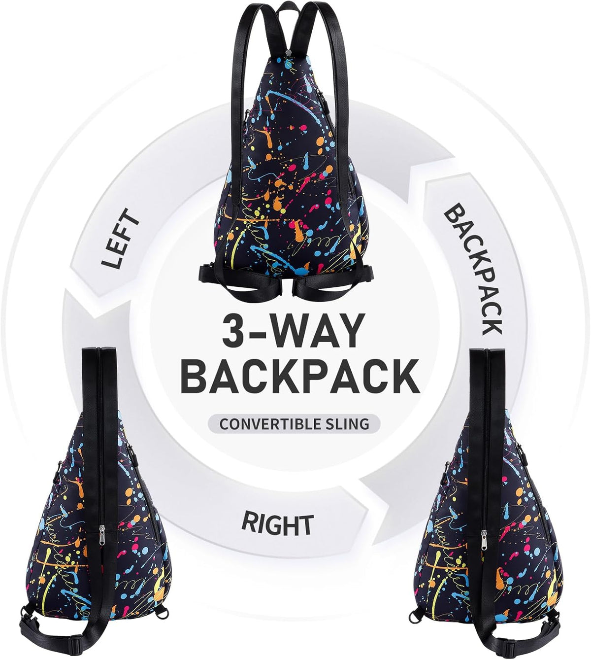Water-Resistant Sling Bag for Women - Convertible Rope Chest Bag & Casual Daypack, Lightweight Crossbody Backpack for Travel, Cycling, Paisley Colorful