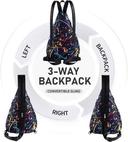 Water-Resistant Sling Bag for Women - Convertible Rope Chest Bag & Casual Daypack, Lightweight Crossbody Backpack for Travel, Cycling, Paisley Colorful