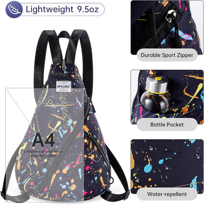 Water-Resistant Sling Bag for Women - Convertible Rope Chest Bag & Casual Daypack, Lightweight Crossbody Backpack for Travel, Cycling, Paisley Colorful