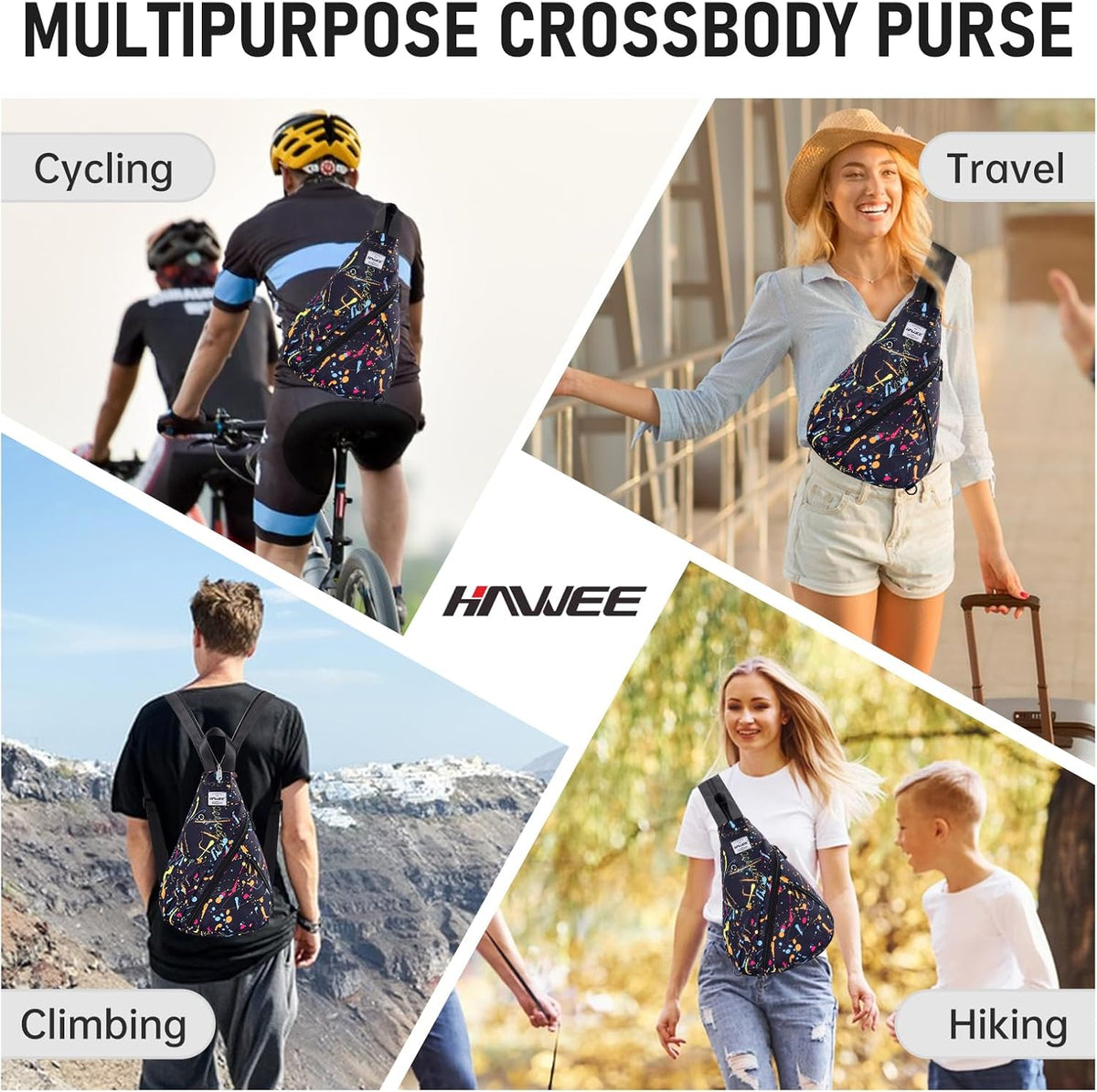 Water-Resistant Sling Bag for Women - Convertible Rope Chest Bag & Casual Daypack, Lightweight Crossbody Backpack for Travel, Cycling, Paisley Colorful