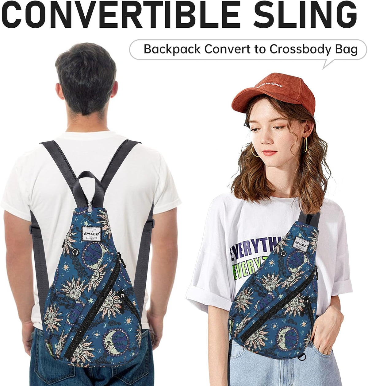 Water-Resistant Sling Bag for Women - Convertible Rope Chest Bag & Casual Daypack, Lightweight Crossbody Backpack for Travel, Cycling, Paisley Colorful