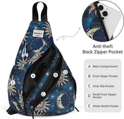 Water-Resistant Sling Bag for Women - Convertible Rope Chest Bag & Casual Daypack, Lightweight Crossbody Backpack for Travel, Cycling, Paisley Colorful