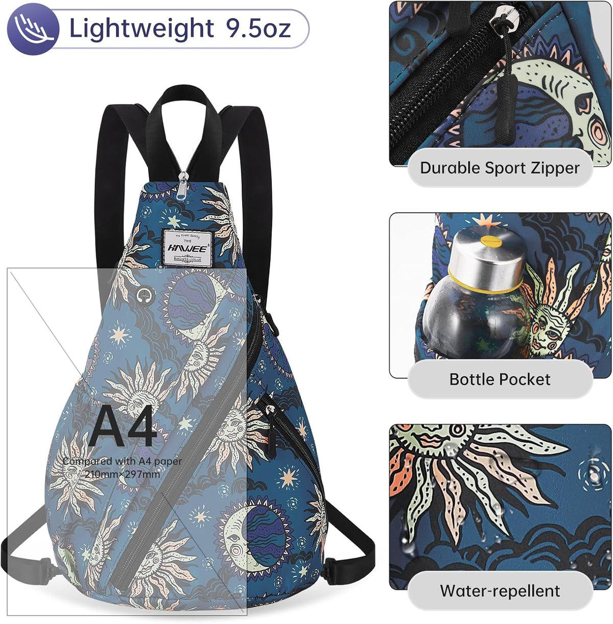 Water-Resistant Sling Bag for Women - Convertible Rope Chest Bag & Casual Daypack, Lightweight Crossbody Backpack for Travel, Cycling, Paisley Colorful