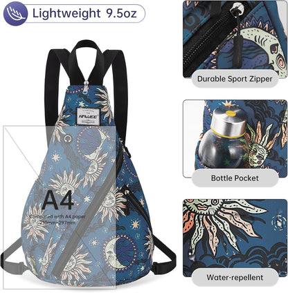 Water-Resistant Sling Bag for Women - Convertible Rope Chest Bag & Casual Daypack, Lightweight Crossbody Backpack for Travel, Cycling, Paisley Colorful