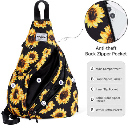 Water-Resistant Sling Bag for Women - Convertible Rope Chest Bag & Casual Daypack, Lightweight Crossbody Backpack for Travel, Cycling, Paisley Colorful
