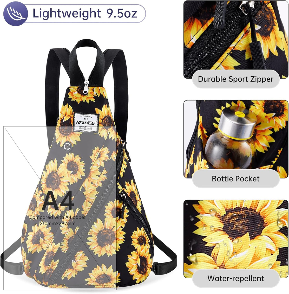 Water-Resistant Sling Bag for Women - Convertible Rope Chest Bag & Casual Daypack, Lightweight Crossbody Backpack for Travel, Cycling, Paisley Colorful