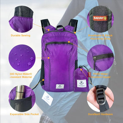 Hiking Daypack,Water Resistant Lightweight Packable Backpack for Travel Camping Outdoor