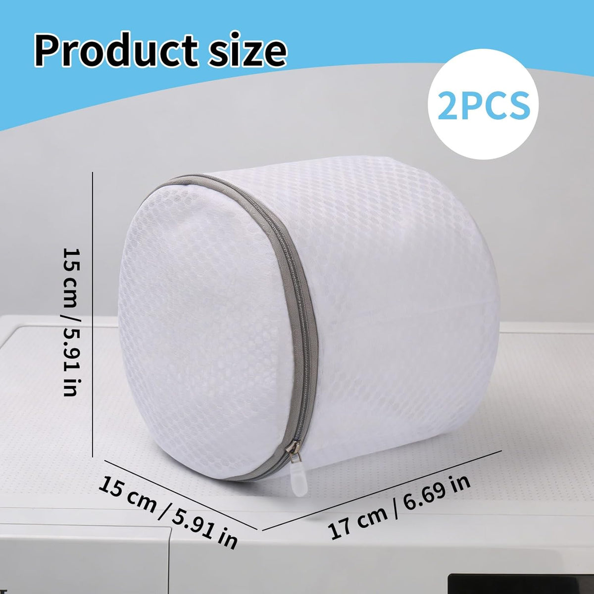 2 Pack Mesh Laundry Bags for Delicates, Reusable Washing Machine Bag with Zipper, Durable Wash Bags for Lingerie, Bras, Socks and Underwear, Travel Storage Organizer, White (7x6x5.25 Inch)