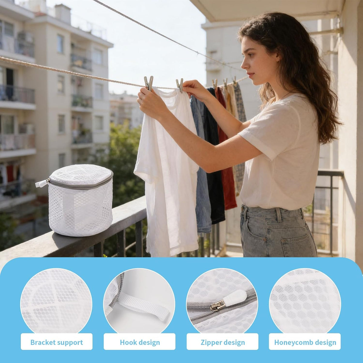 2 Pack Mesh Laundry Bags for Delicates, Reusable Washing Machine Bag with Zipper, Durable Wash Bags for Lingerie, Bras, Socks and Underwear, Travel Storage Organizer, White (7x6x5.25 Inch)