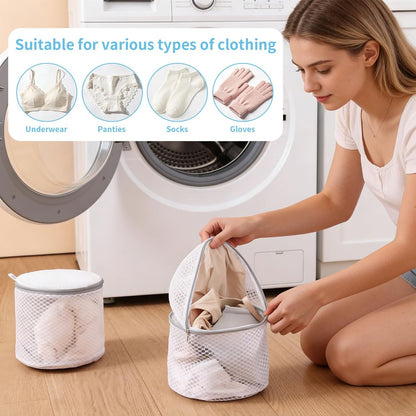 2 Pack Mesh Laundry Bags for Delicates, Reusable Washing Machine Bag with Zipper, Durable Wash Bags for Lingerie, Bras, Socks and Underwear, Travel Storage Organizer, White (7x6x5.25 Inch)