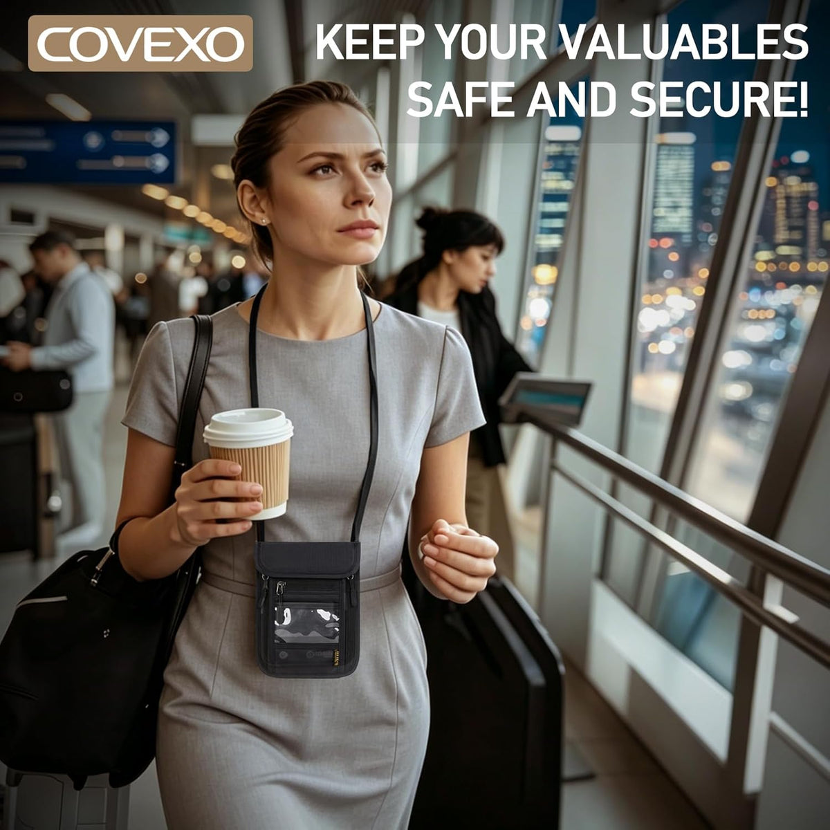 Neck Wallet with RFID Blocking - Hidden Travel Passport Holder Pouch | Concealed Under Clothing, Anti-Theft Security | Adjustable & Lightweight for Vacation, Airports