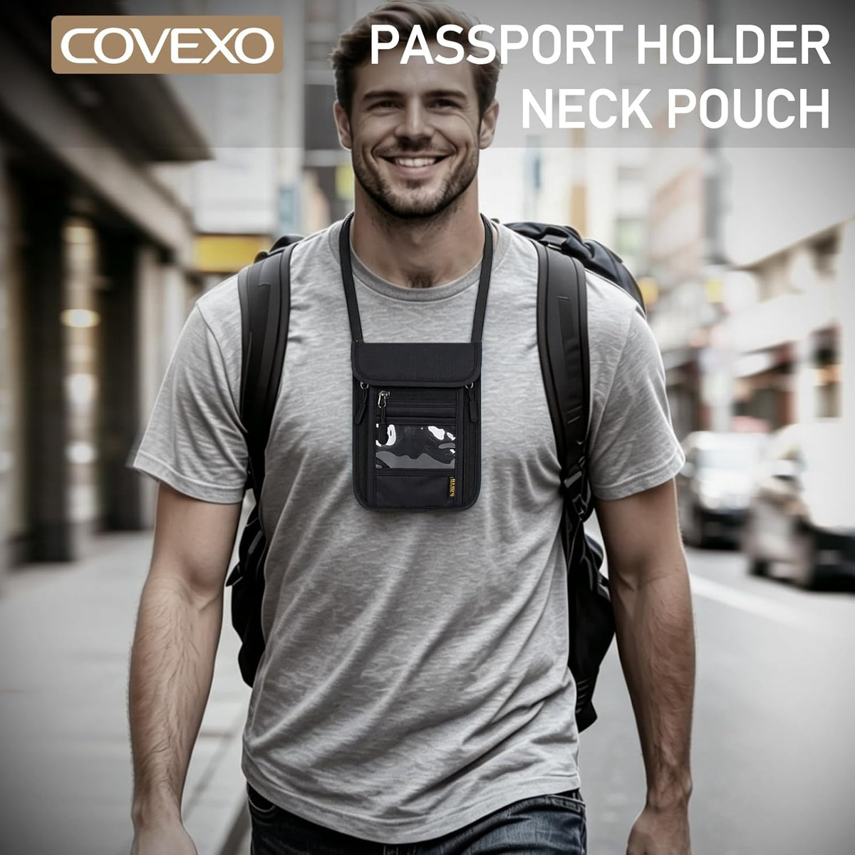Neck Wallet with RFID Blocking - Hidden Travel Passport Holder Pouch | Concealed Under Clothing, Anti-Theft Security | Adjustable & Lightweight for Vacation, Airports