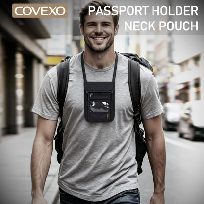 Neck Wallet with RFID Blocking - Hidden Travel Passport Holder Pouch | Concealed Under Clothing, Anti-Theft Security | Adjustable & Lightweight for Vacation, Airports