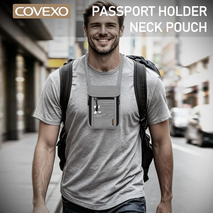 Neck Wallet with RFID Blocking - Hidden Travel Passport Holder Pouch | Concealed Under Clothing, Anti-Theft Security | Adjustable & Lightweight for Vacation, Airports