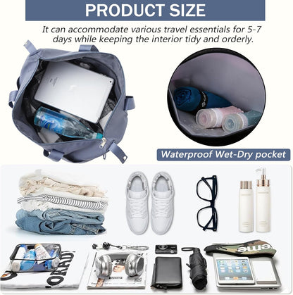 Rolling Duffle Bag with Wheels and Handle for Travel - Expandable, Foldable, Large Weekend Bag (Blue)