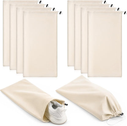 8 PCS Single Shoe Bags for Traveling, 18×9 Inch Travel Shoe Bags Velvet | Fits Size 13 for Packing in Suitcase with Drawstring Shoes Storage Bag Dust-Proof for Women and Men, Travel Storage-Beige