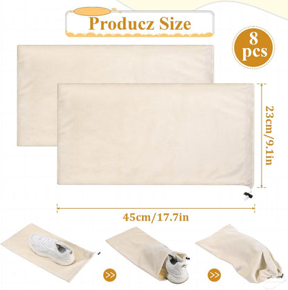 8 PCS Single Shoe Bags for Traveling, 18×9 Inch Travel Shoe Bags Velvet | Fits Size 13 for Packing in Suitcase with Drawstring Shoes Storage Bag Dust-Proof for Women and Men, Travel Storage-Beige