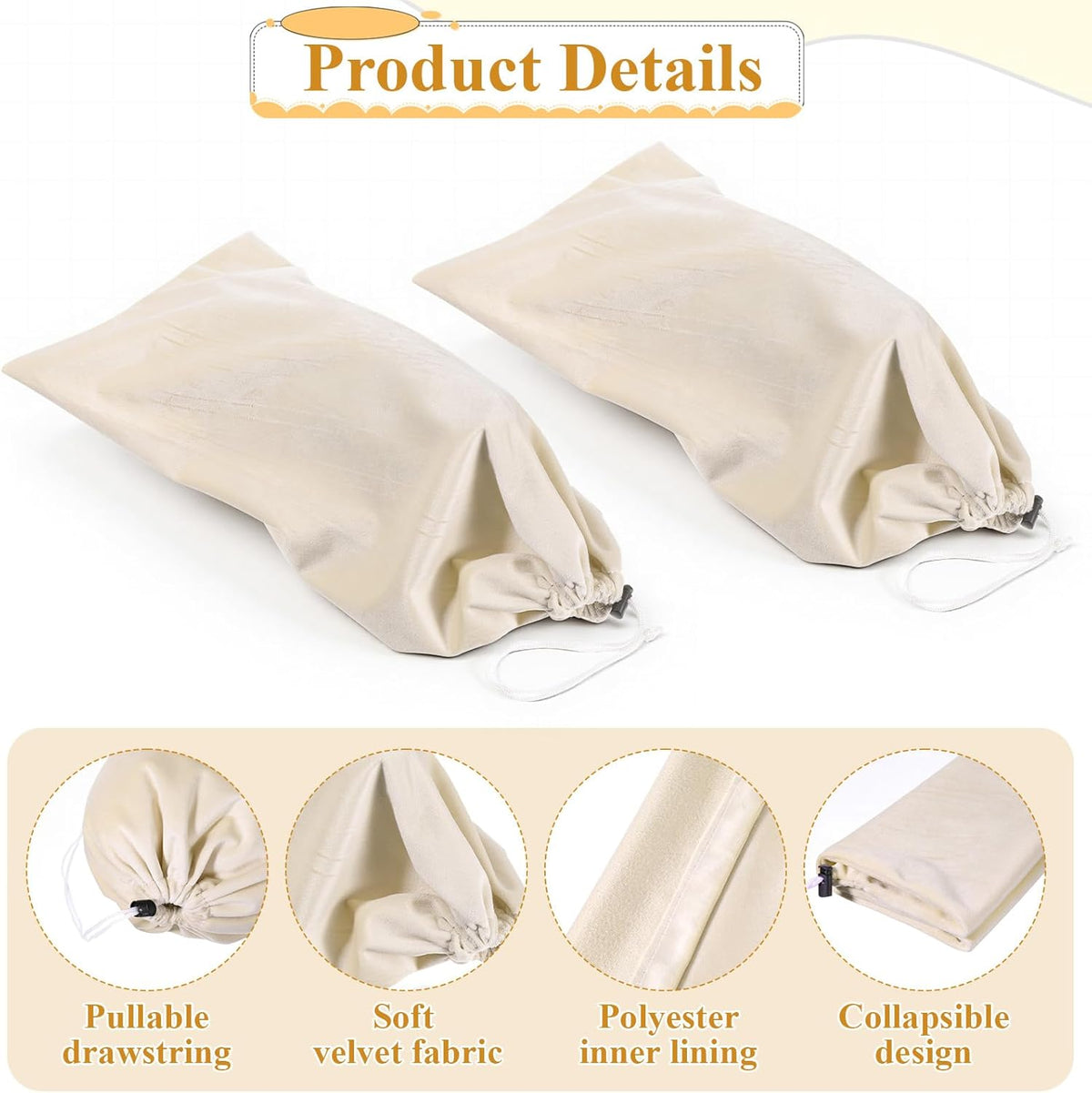 8 PCS Single Shoe Bags for Traveling, 18×9 Inch Travel Shoe Bags Velvet | Fits Size 13 for Packing in Suitcase with Drawstring Shoes Storage Bag Dust-Proof for Women and Men, Travel Storage-Beige