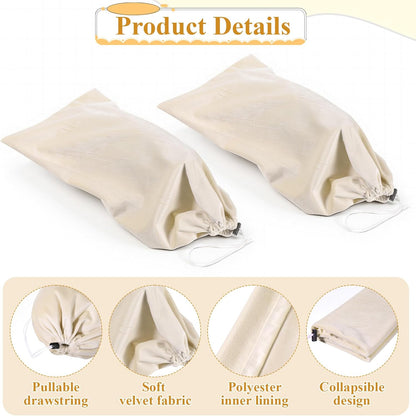 8 PCS Single Shoe Bags for Traveling, 18×9 Inch Travel Shoe Bags Velvet | Fits Size 13 for Packing in Suitcase with Drawstring Shoes Storage Bag Dust-Proof for Women and Men, Travel Storage-Beige