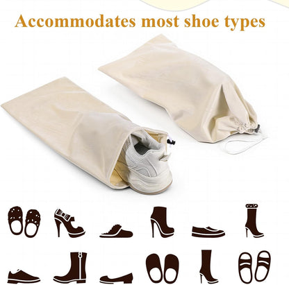 8 PCS Single Shoe Bags for Traveling, 18×9 Inch Travel Shoe Bags Velvet | Fits Size 13 for Packing in Suitcase with Drawstring Shoes Storage Bag Dust-Proof for Women and Men, Travel Storage-Beige
