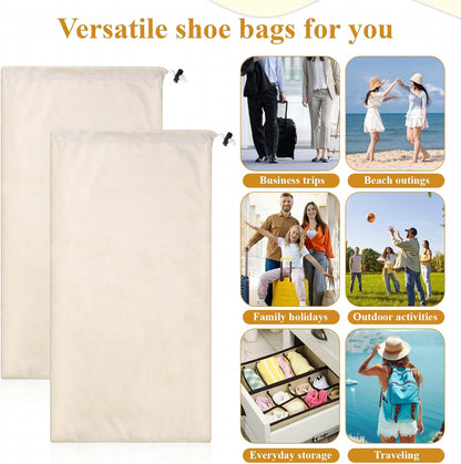 8 PCS Single Shoe Bags for Traveling, 18×9 Inch Travel Shoe Bags Velvet | Fits Size 13 for Packing in Suitcase with Drawstring Shoes Storage Bag Dust-Proof for Women and Men, Travel Storage-Beige