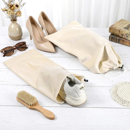 8 PCS Single Shoe Bags for Traveling, 18×9 Inch Travel Shoe Bags Velvet | Fits Size 13 for Packing in Suitcase with Drawstring Shoes Storage Bag Dust-Proof for Women and Men, Travel Storage-Beige