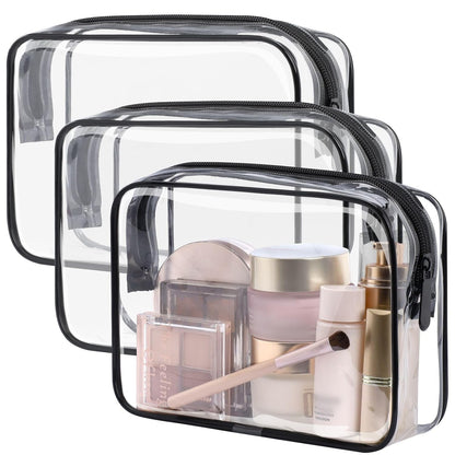 TSA Approved Toiletry Bag - Clear Makeup Bag for Travel, Rose Pink | 3 Pack Quart-Size, Metal Smooth Zipper, Clear Easy-Check, for 3-1-1 Liquids, Toiletry Bag for Airport Lines, Women, Men