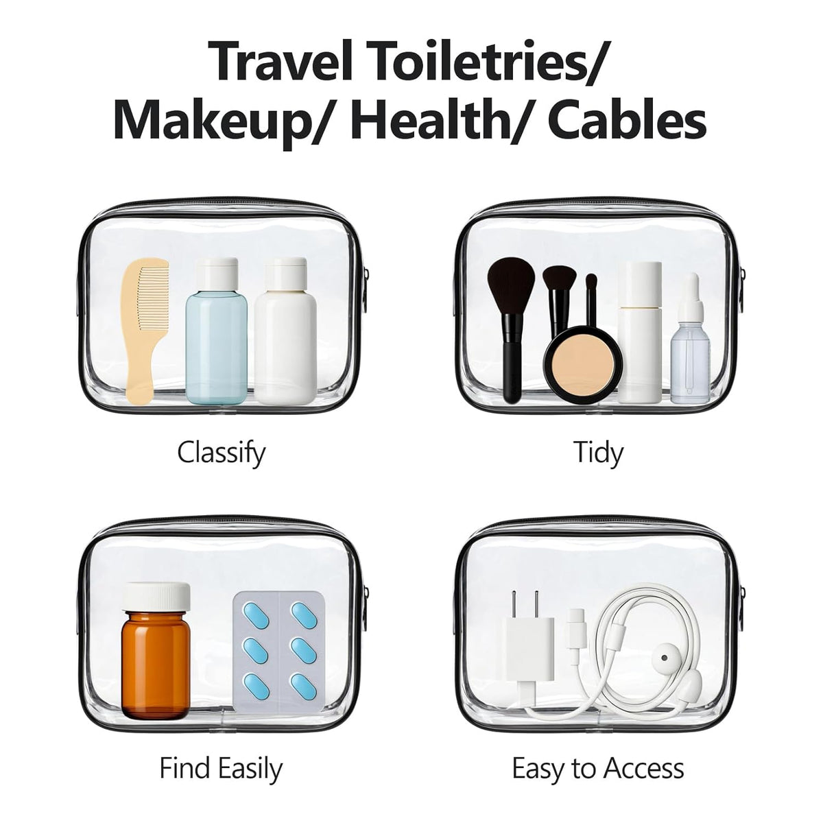 TSA Approved Toiletry Bag - Clear Makeup Bag for Travel, Rose Pink | 3 Pack Quart-Size, Metal Smooth Zipper, Clear Easy-Check, for 3-1-1 Liquids, Toiletry Bag for Airport Lines, Women, Men