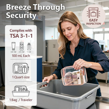 TSA Approved Toiletry Bag - Clear Makeup Bag for Travel, Rose Pink | 3 Pack Quart-Size, Metal Smooth Zipper, Clear Easy-Check, for 3-1-1 Liquids, Toiletry Bag for Airport Lines, Women, Men