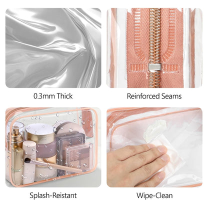 TSA Approved Toiletry Bag - Clear Makeup Bag for Travel, Rose Pink | 3 Pack Quart-Size, Metal Smooth Zipper, Clear Easy-Check, for 3-1-1 Liquids, Toiletry Bag for Airport Lines, Women, Men