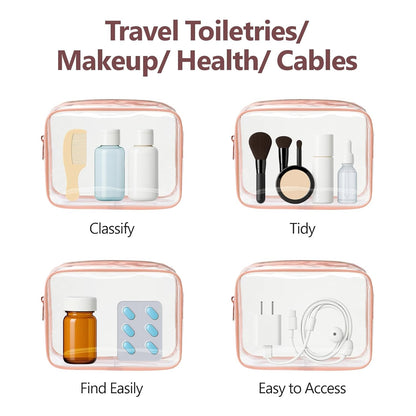 TSA Approved Toiletry Bag - Clear Makeup Bag for Travel, Rose Pink | 3 Pack Quart-Size, Metal Smooth Zipper, Clear Easy-Check, for 3-1-1 Liquids, Toiletry Bag for Airport Lines, Women, Men