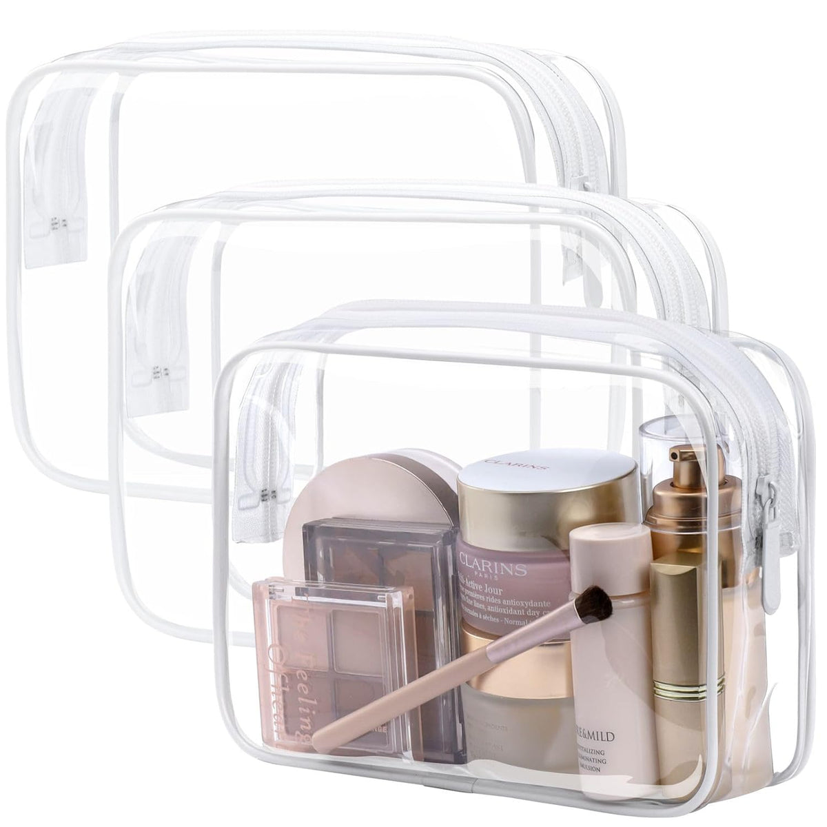 TSA Approved Toiletry Bag - Clear Makeup Bag for Travel, Rose Pink | 3 Pack Quart-Size, Metal Smooth Zipper, Clear Easy-Check, for 3-1-1 Liquids, Toiletry Bag for Airport Lines, Women, Men
