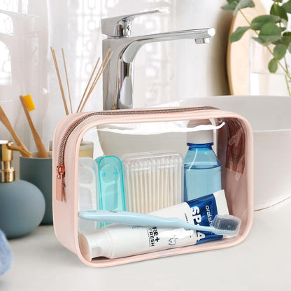 TSA Approved Toiletry Bag - Clear Makeup Bag for Travel, Rose Pink | 3 Pack Quart-Size, Metal Smooth Zipper, Clear Easy-Check, for 3-1-1 Liquids, Toiletry Bag for Airport Lines, Women, Men