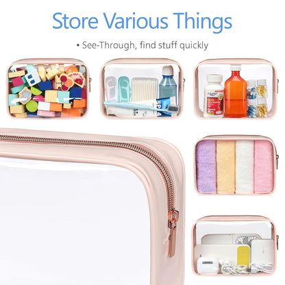 TSA Approved Toiletry Bag - Clear Makeup Bag for Travel, Rose Pink | 3 Pack Quart-Size, Metal Smooth Zipper, Clear Easy-Check, for 3-1-1 Liquids, Toiletry Bag for Airport Lines, Women, Men