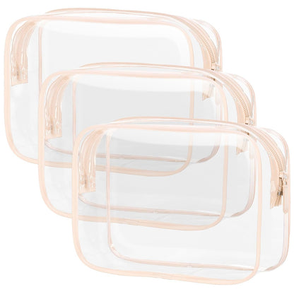 TSA Approved Toiletry Bag - Clear Makeup Bag for Travel, Rose Pink | 3 Pack Quart-Size, Metal Smooth Zipper, Clear Easy-Check, for 3-1-1 Liquids, Toiletry Bag for Airport Lines, Women, Men