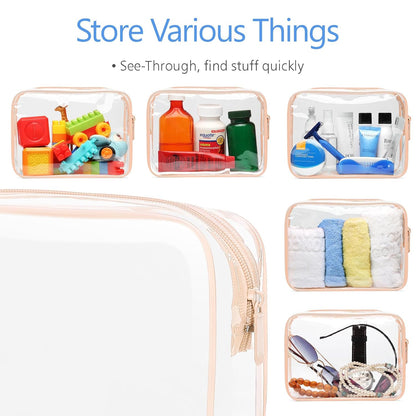 TSA Approved Toiletry Bag - Clear Makeup Bag for Travel, Rose Pink | 3 Pack Quart-Size, Metal Smooth Zipper, Clear Easy-Check, for 3-1-1 Liquids, Toiletry Bag for Airport Lines, Women, Men