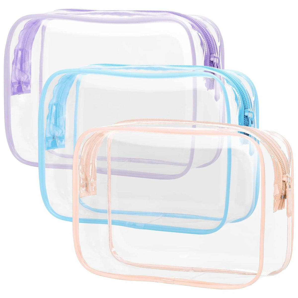 TSA Approved Toiletry Bag - Clear Makeup Bag for Travel, Rose Pink | 3 Pack Quart-Size, Metal Smooth Zipper, Clear Easy-Check, for 3-1-1 Liquids, Toiletry Bag for Airport Lines, Women, Men