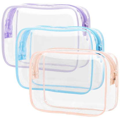 TSA Approved Toiletry Bag - Clear Makeup Bag for Travel, Rose Pink | 3 Pack Quart-Size, Metal Smooth Zipper, Clear Easy-Check, for 3-1-1 Liquids, Toiletry Bag for Airport Lines, Women, Men
