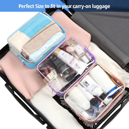 TSA Approved Toiletry Bag - Clear Makeup Bag for Travel, Rose Pink | 3 Pack Quart-Size, Metal Smooth Zipper, Clear Easy-Check, for 3-1-1 Liquids, Toiletry Bag for Airport Lines, Women, Men