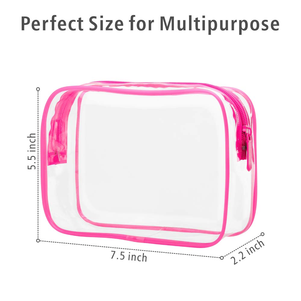 TSA Approved Toiletry Bag - Clear Makeup Bag for Travel, Rose Pink | 3 Pack Quart-Size, Metal Smooth Zipper, Clear Easy-Check, for 3-1-1 Liquids, Toiletry Bag for Airport Lines, Women, Men