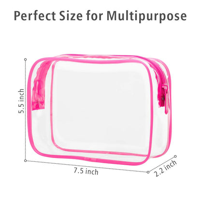 TSA Approved Toiletry Bag - Clear Makeup Bag for Travel, Rose Pink | 3 Pack Quart-Size, Metal Smooth Zipper, Clear Easy-Check, for 3-1-1 Liquids, Toiletry Bag for Airport Lines, Women, Men