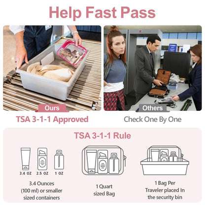 TSA Approved Toiletry Bag - Clear Makeup Bag for Travel, Rose Pink | 3 Pack Quart-Size, Metal Smooth Zipper, Clear Easy-Check, for 3-1-1 Liquids, Toiletry Bag for Airport Lines, Women, Men